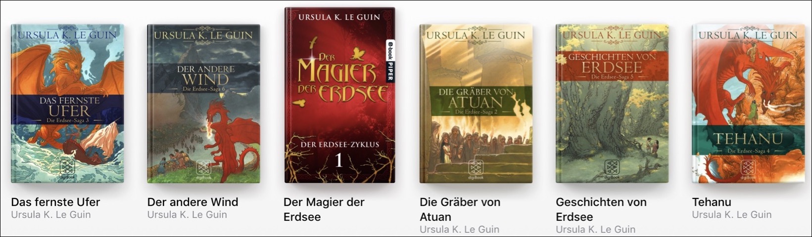 Alle sechs Bände der „Erdsee“-Hexalogie von Ursula K. Le Guin