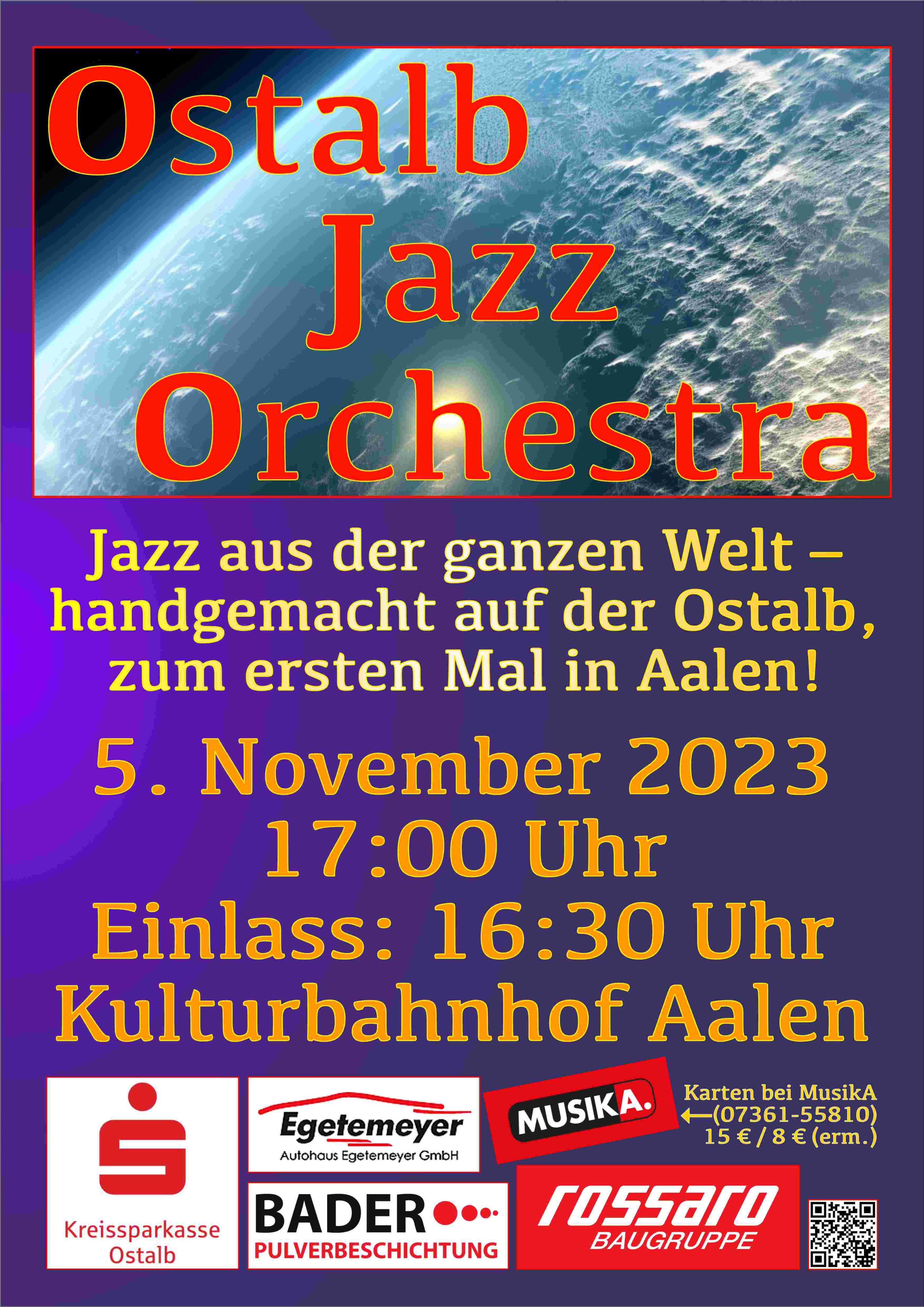 Plakat für unser Konzert am 5. November 2023 im Kulturbahnhof Aalen